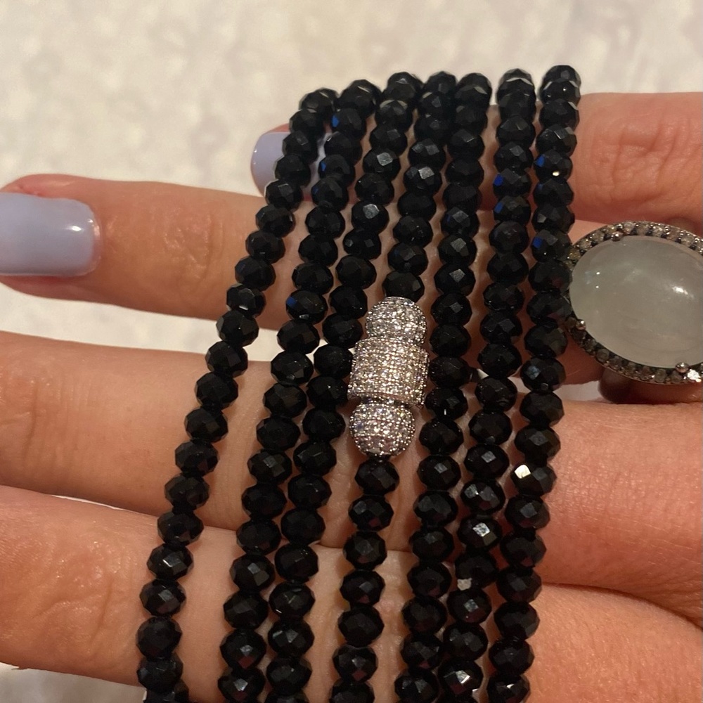 RLC Black Seven Wrap w Silver Beads